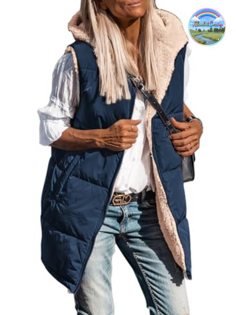 Women's Reversible Fleece Long Vest Hooded Zip Up Sleeveless Winter Outerwear